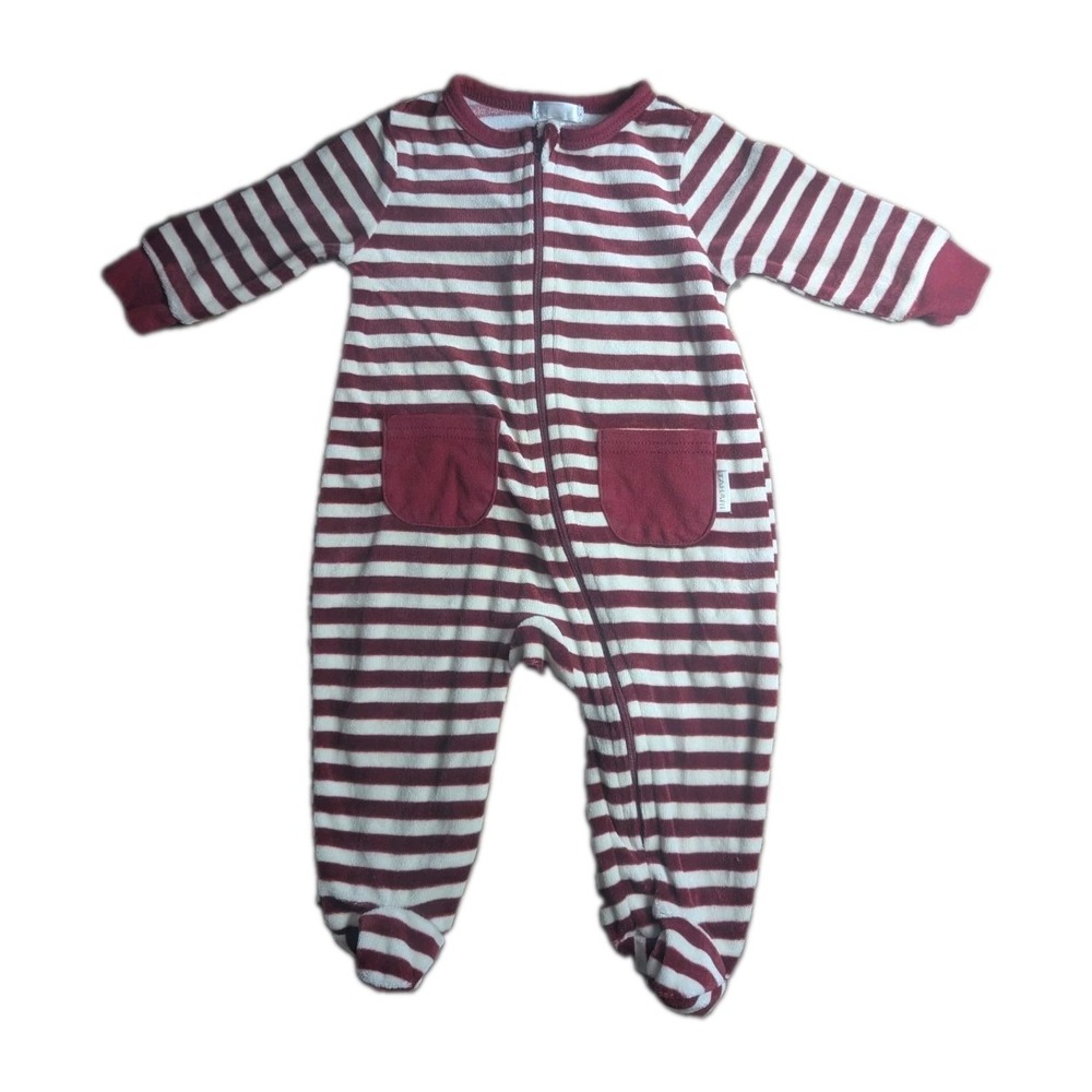 TAHARI Baby Striped Footed Sleeper 3-6 Months Burgundy Cream Zip Pajamas